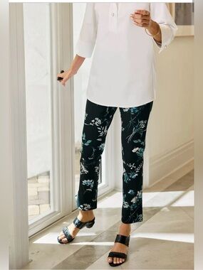 Soft Surroundings Superla Slim Leg Ankle Pants, black and blue, Medium Petite